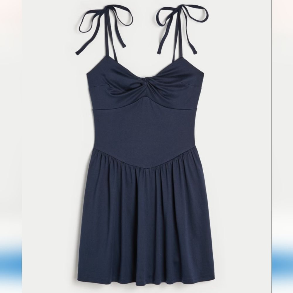 Hollister Navy Blue Drop Waist Knit Mini Dress Shorts Small Bows Feminine XS